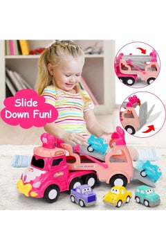 Y&D 5 in 1 Transport Toy Trucks for Toddlers with Lights Music Pink Princess Car Toys 2 3 4 Year Old Girls Carrier Truck Vehicle Little Toddler Girl  - Image 5
