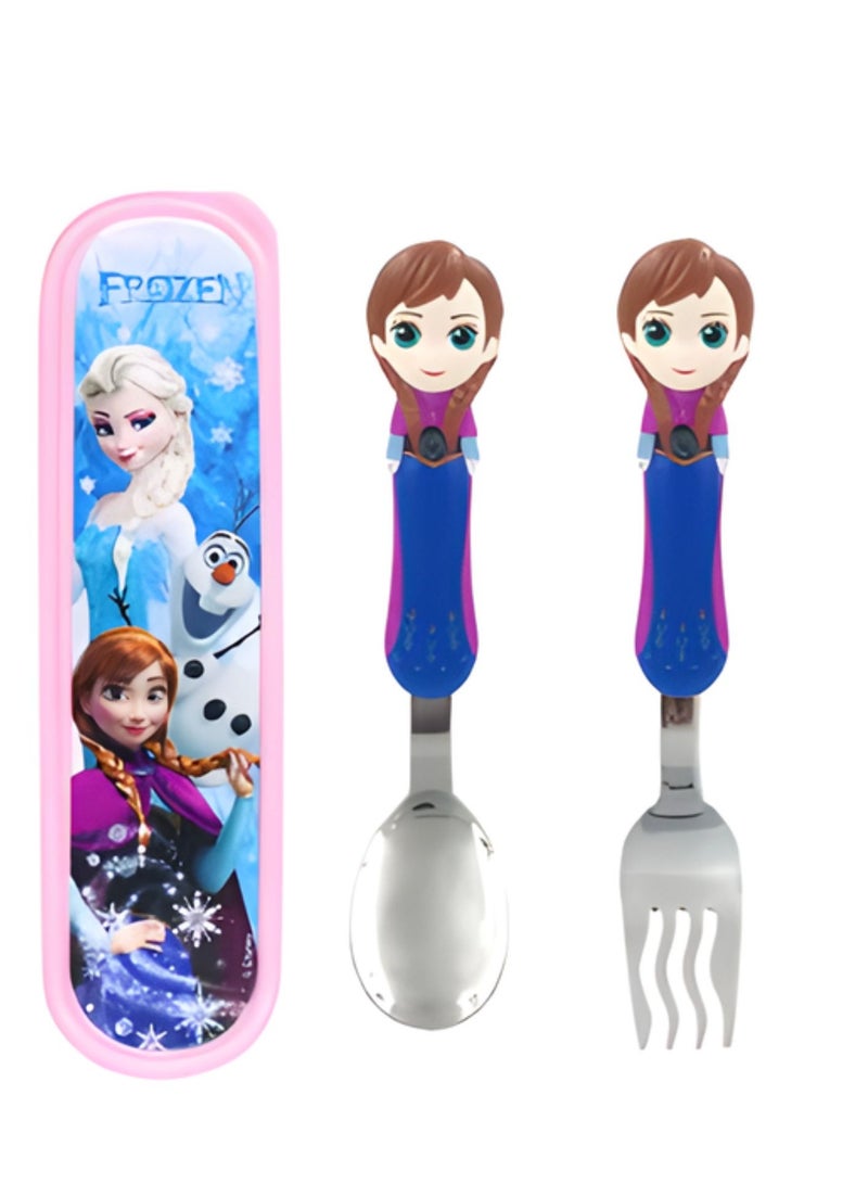 Disney Kids Spoon and Fork Travel Cutlery Set Utensils Metal with 3D Cartoon Character (ANA) - Image 1