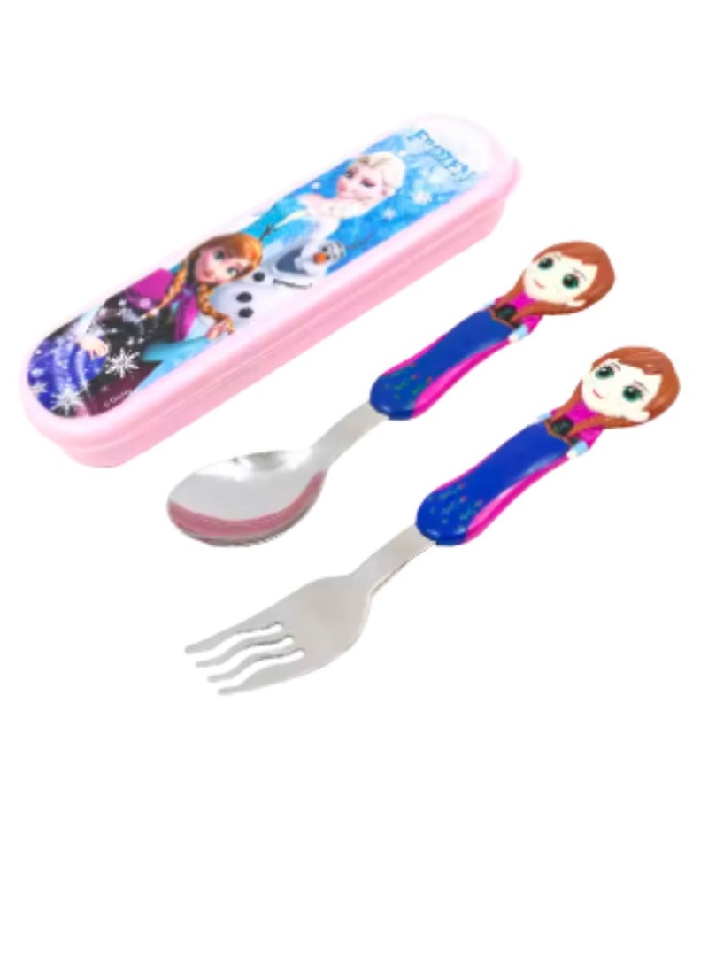 Disney Kids Spoon and Fork Travel Cutlery Set Utensils Metal with 3D Cartoon Character (ANA) - Image 2