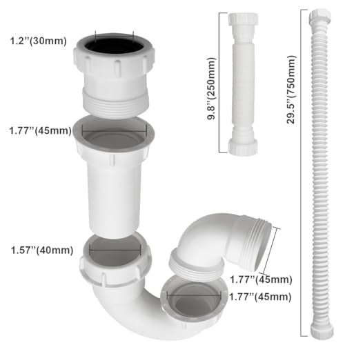 TGEOND White 1 1/4" and 1-1/2" PVC P-Trap Plumbing Kit with Threaded Adapter, J-Bend for Restroom Sink Kitchen Sink Drain Pipe, Flexible Extension Tube Drain Tailpiece - Image 4