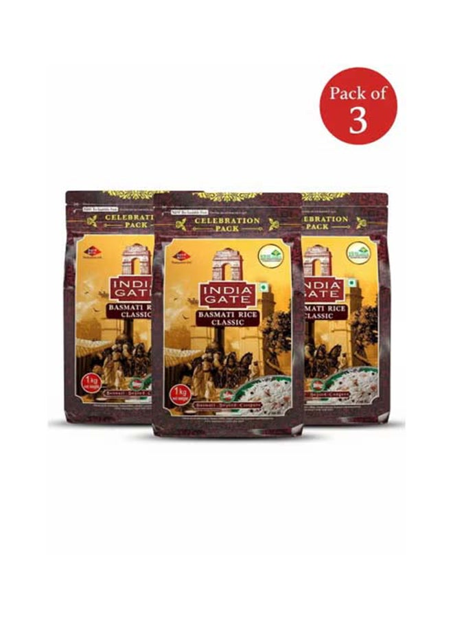 India Gate أرز بسمتي كلاسيك 1 كجم × عبوة من 3 - Image 1