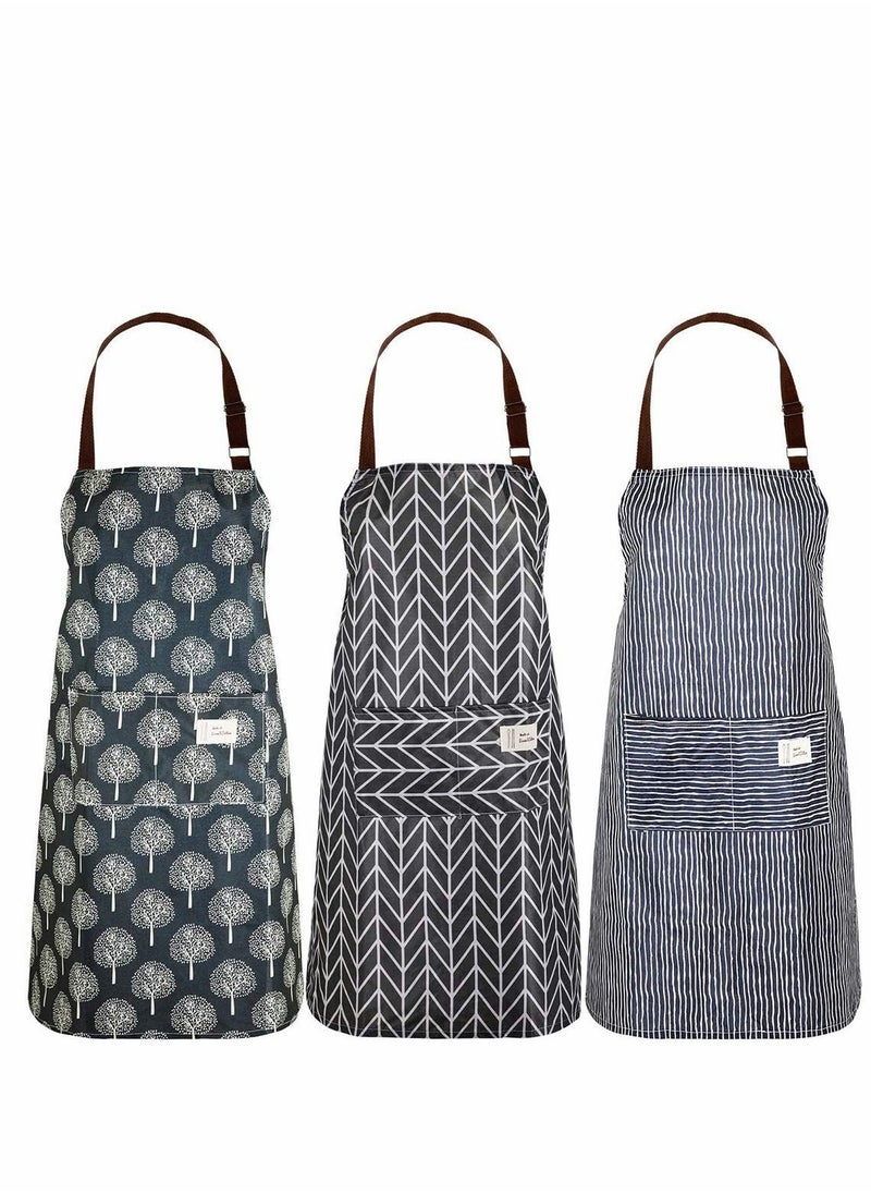 Excefore 3 Pieces Women Aprons with Pockets Waterproof Adjustable Cooking Aprons Kitchen Bib Apron for Kitchen Cooking Baking Household Cleaning Apron Linen Easy To Wear Shapes  - Image 1