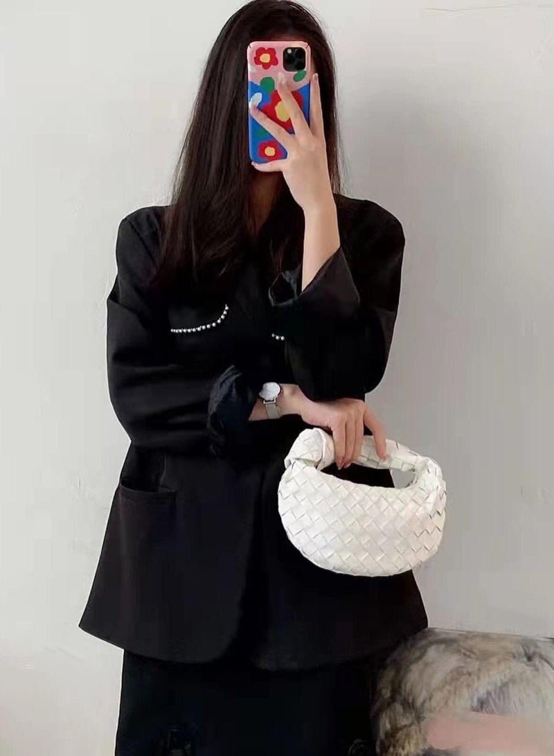 Woven Handbag for Women – Knotted Clutch Purse with Zipper Closure Soft Genuine Leather Shoulder Bag Mini Hobo Style Daily Use - Image 2