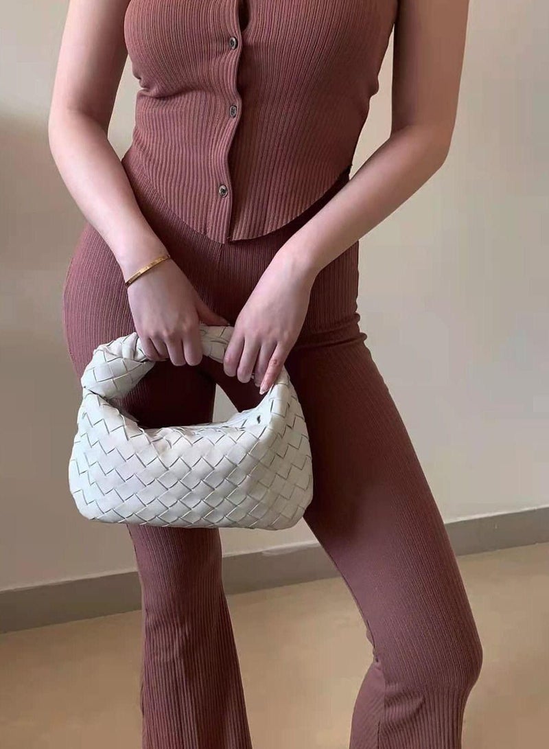 Woven Handbag for Women – Knotted Clutch Purse with Zipper Closure Soft Genuine Leather Shoulder Bag Mini Hobo Style Daily Use - Image 4