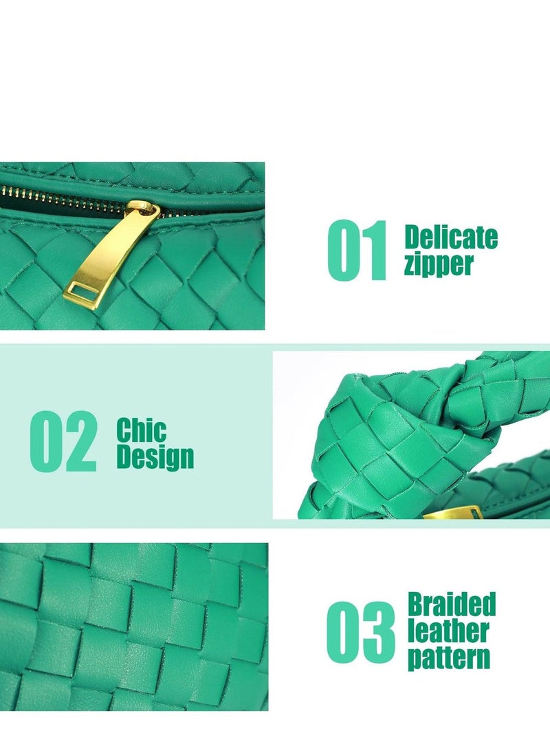 Woven Handbag for Women – Knotted Clutch Purse with Zipper Closure Soft Genuine Leather Shoulder Bag Mini Hobo Style Daily Use - Image 5
