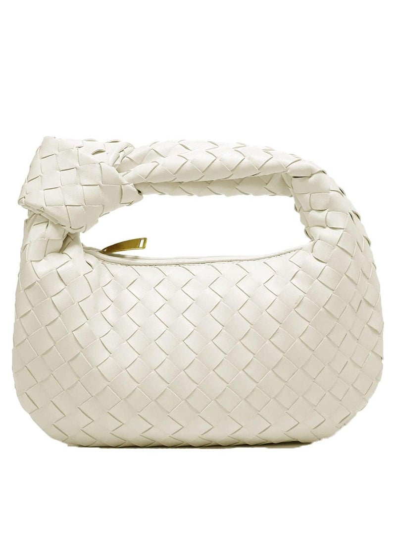 Woven Handbag for Women – Knotted Clutch Purse with Zipper Closure Soft Genuine Leather Shoulder Bag Mini Hobo Style Daily Use - Image 1