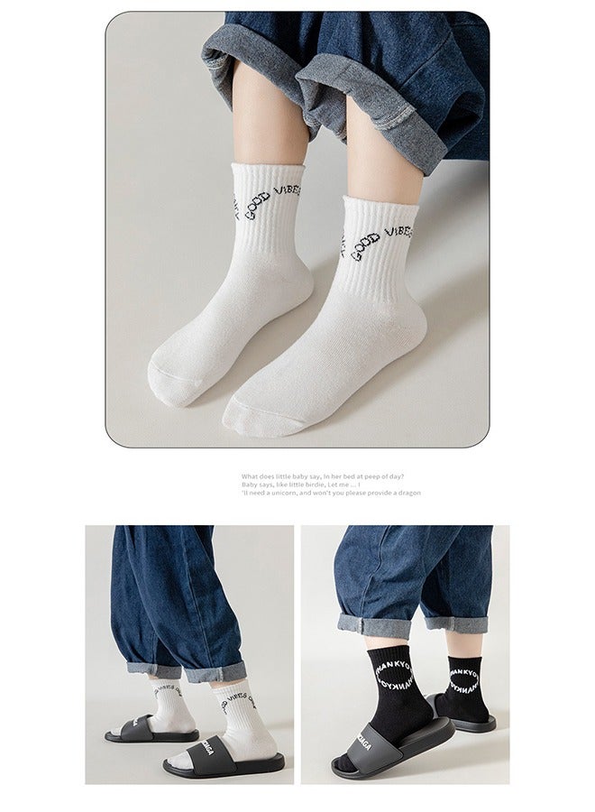 5 أزواج من جوارب الأطفال، جوارب قطنية كلاسيكية ذات لون سادة باللونين الأسود والأبيض، جوارب للطلاب للأولاد والبنات، مناسبة لعمر 9-12 عامًا - Image 4