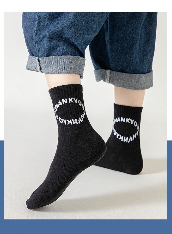 5 أزواج من جوارب الأطفال، جوارب قطنية كلاسيكية ذات لون سادة باللونين الأسود والأبيض، جوارب للطلاب للأولاد والبنات، مناسبة لعمر 9-12 عامًا - Image 5