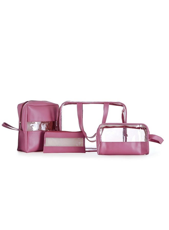 Hexwell 4 Piece Cosmetic Organizer Bag Travel Toiletry Pouch Set for Women, Men and Girls Makeup Pouch Case for Travelling - Pink Color - Image 1