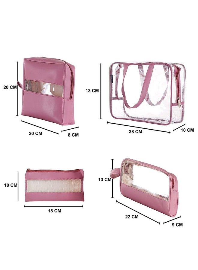 Hexwell 4 Piece Cosmetic Organizer Bag Travel Toiletry Pouch Set for Women, Men and Girls Makeup Pouch Case for Travelling - Pink Color - Image 3