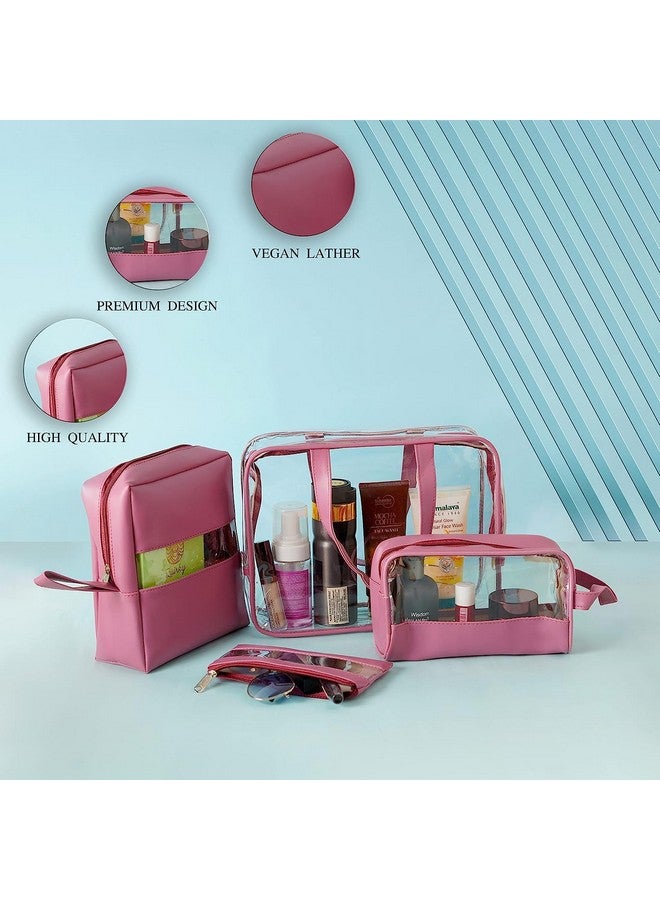 Hexwell 4 Piece Cosmetic Organizer Bag Travel Toiletry Pouch Set for Women, Men and Girls Makeup Pouch Case for Travelling - Pink Color - Image 4
