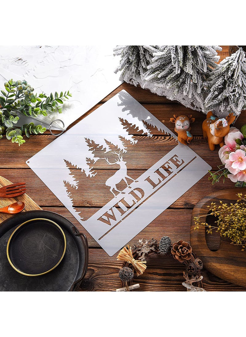 ivana's Ivana's 9 Pieces Forest Bear Claw Stencil Kit Deer Wolf Pattern Stencil Jungle Mountain Mylar Template Stencils Reusable Animal Painting Stencil with Metal Open Ring for Painting on Wood Wall Home  - Image 4