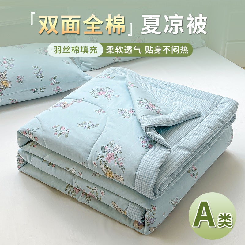 Class A 100 double-sided cotton cotton summer quilt air conditioning quilt summer quilt washable machine washable summer thin quilt single double Sweet date. [Positive and negative cotton] filled with super soft fiber 