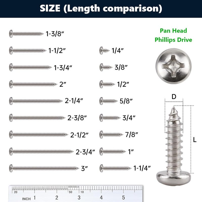 RoyceMart #6 X 3/8"" (100 Pack) Stainless Steel Phillips Pan Head Wood Screws Stainless Steel 304 (18-8) Pan Head Sheet Metal Screws Self Tapping For Wood - Image 5