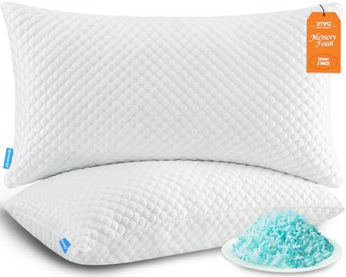 UYWO Cooling Pillows Queen Size Set of 2 Memory Foam Pillows with Zipper Firm Bed Pillows Adjustable for Hot Side Back Stomach Sleepers