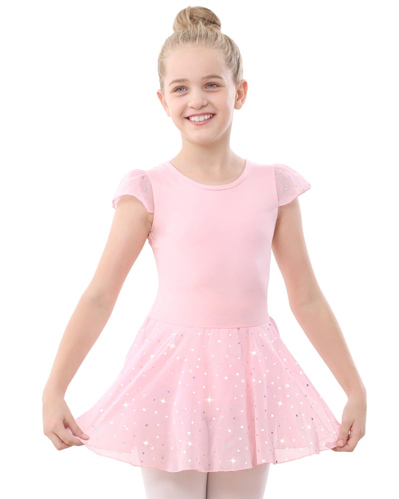 Stelle Ballet Leotards for Girls Dance Leotard with Shiny Skirt Toddler Pink Ballet Outfit Ruffle Sleeve Kids Dance Dress (Ballet Pink,6-7 Years) - Image 1