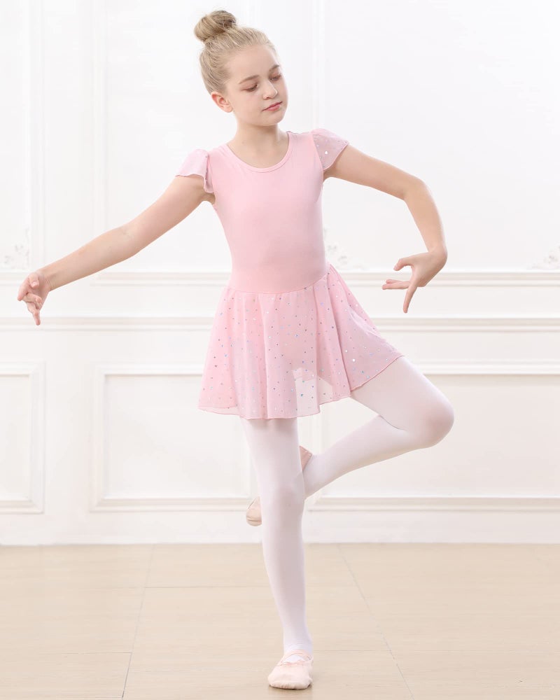 Stelle Ballet Leotards for Girls Dance Leotard with Shiny Skirt Toddler Pink Ballet Outfit Ruffle Sleeve Kids Dance Dress (Ballet Pink,6-7 Years) - Image 5