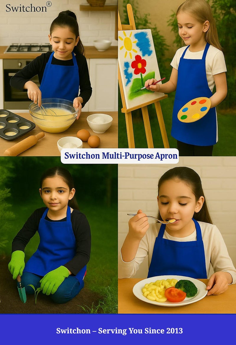 Switchon Waterproof Polyester Kids Apron with Adjustable Waist & Neck Buckle | Multi-Purpose Cooking, Art, Birthday Theme Party & School Apron with Front Pocket | For Boys & Girls Age 5–11 Years - Image 4