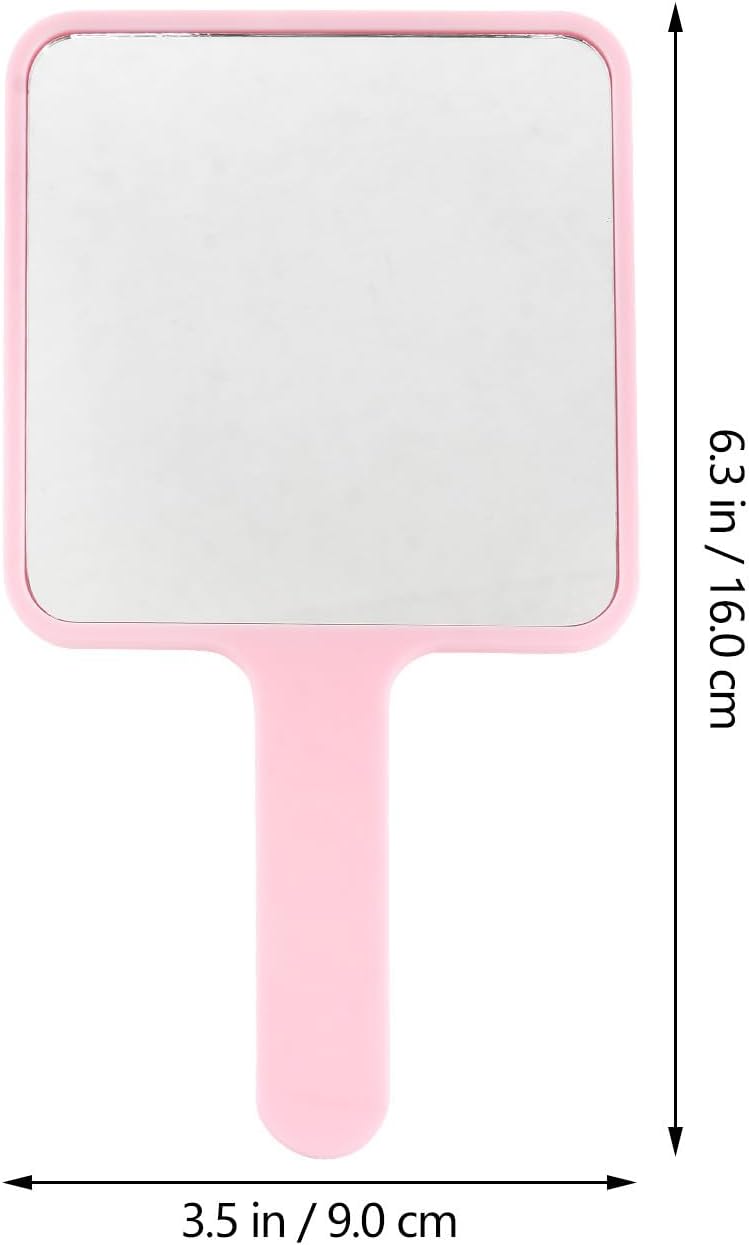 3pcs Handheld Cosmetic Mirrors Set Portable Travel Makeup Mirrors Pink Handle Square Round Heart Shapes for Women - Image 2