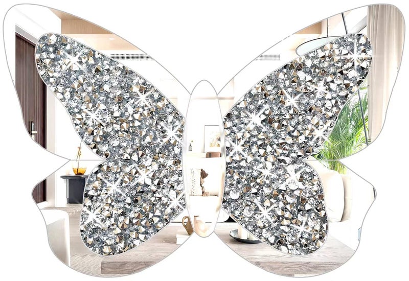 XIHACTY XIHACTY Butterfly Shaped Mirror for Home Dcor Crystal Crushed Diamond Silver Mirror10X15 Butterfly Decorations for Room Decor for Kids Nursery Classroom Wedding Dcor 