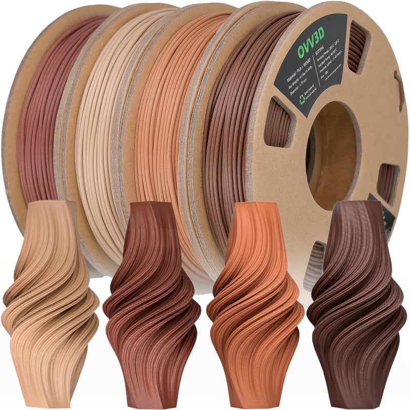 حزمة خيوط طباعة ثلاثية الأبعاد من خشب OVV3D - خيوط خشب PLA 175 مم - حزمة تحتوي على أكثر من 30 نوعًا من ألياف الخشب الحقيقي - الجوز، البلوط، الكرز، الساج - خيوط PLA 175 لطباعة ثلاثية الأبعاد - 200 جرام × 4 عبوات