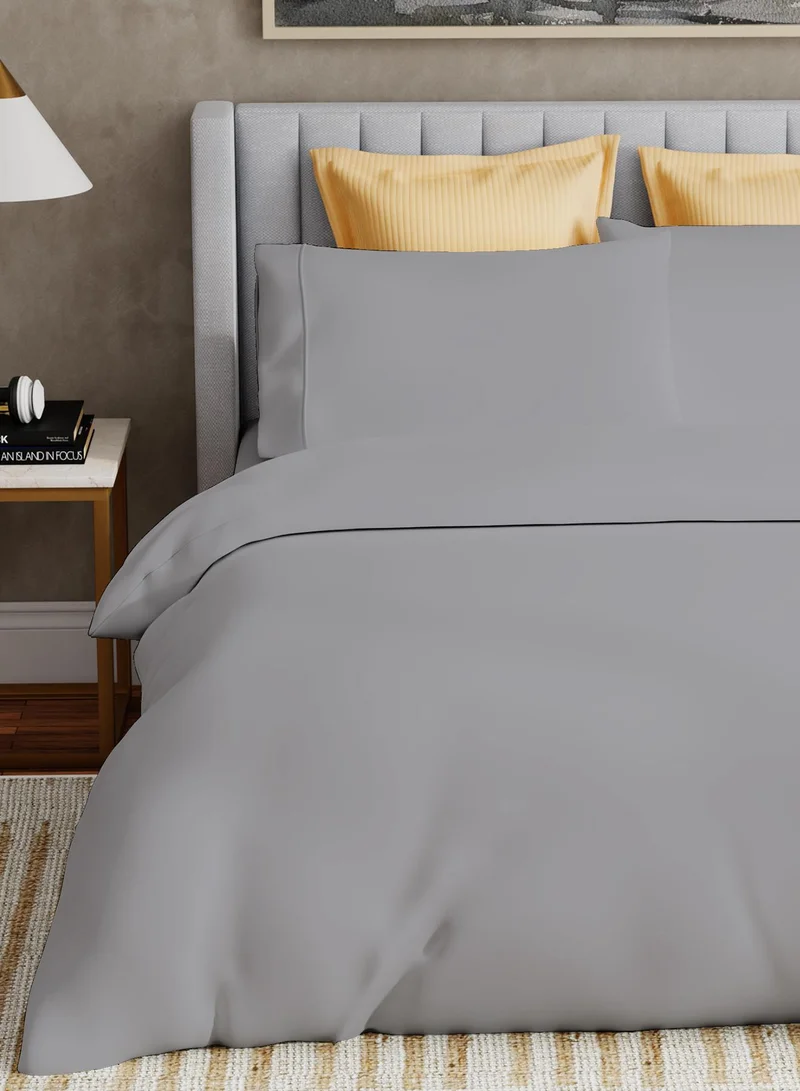 Color Sense Solid 1 Duvet Cover + 2 Pillow Covers Double Cotton Light Grey 200x160cm