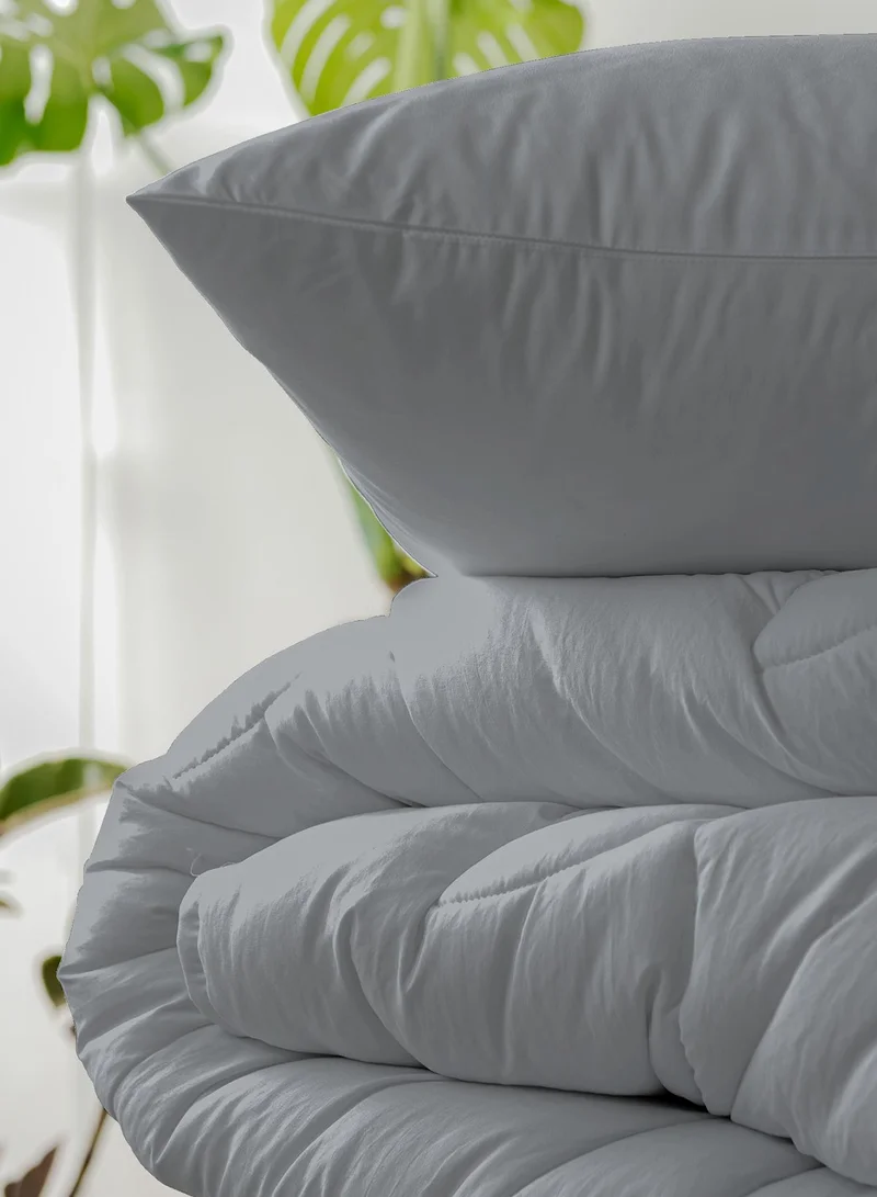 Color Sense Solid 1 Duvet Cover + 2 Pillow Covers Double Cotton Light Grey 200x160cm