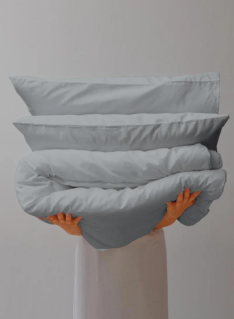 Color Sense Solid 1 Duvet Cover + 2 Pillow Covers Double Cotton Light Grey 200x160cm