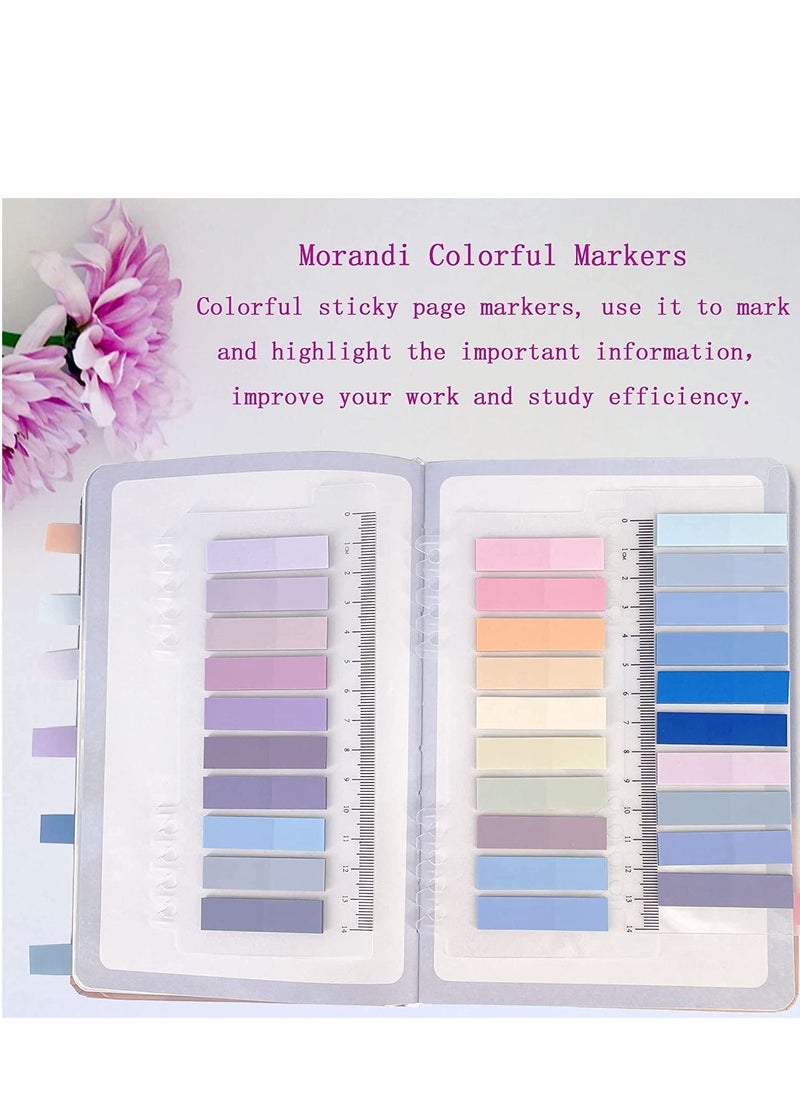 SYOSI - Page Markers Sticky Index Tabs, 4 Sheets Morandi Strip Index, Writable Sticky Notes with Ruler for  Marking Classify File, Sticks Securely, Removes Cleanly 800 Pcs - Image 1