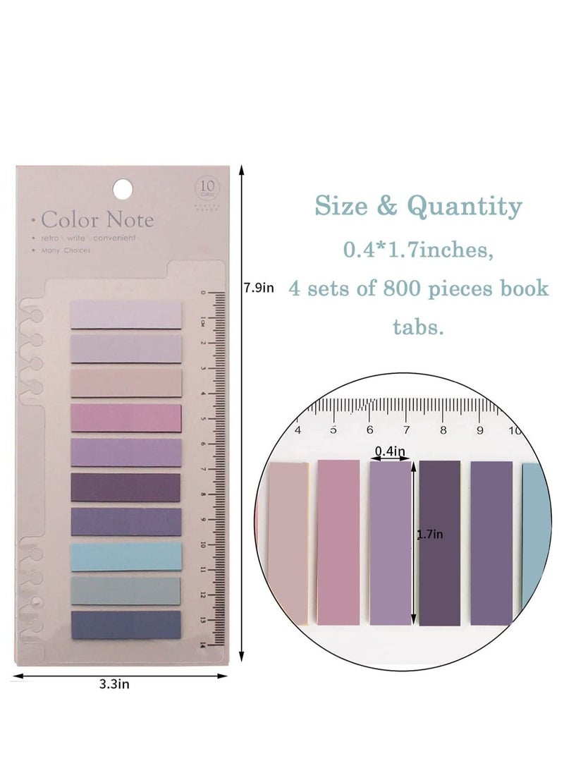 SYOSI - Page Markers Sticky Index Tabs, 4 Sheets Morandi Strip Index, Writable Sticky Notes with Ruler for  Marking Classify File, Sticks Securely, Removes Cleanly 800 Pcs - Image 1