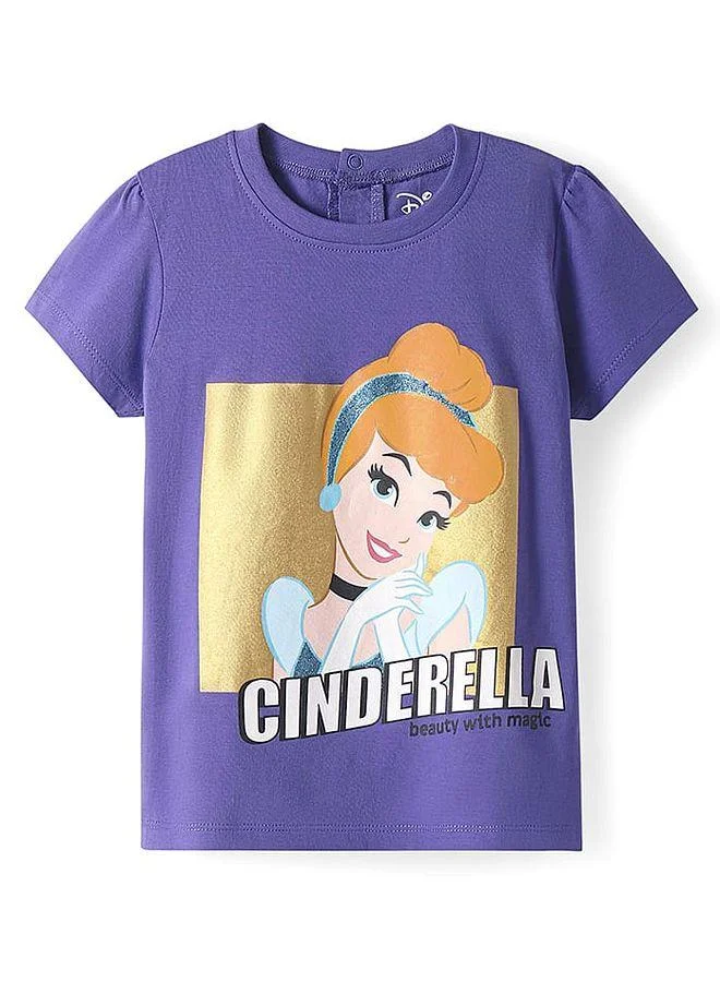 Babyhug Disney Babyhug Disney Single Jersey Knit Half Sleeves T-Shirt With Cindrella Graphic & Gold Foil Detailing - Purple