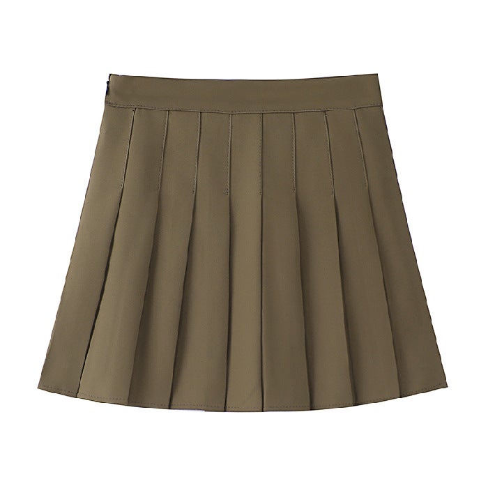 [lengthened safety pants zipper buttons] JK uniform skirt pleated skirt skirt spring summer skirt autumn and winter Deep khaki