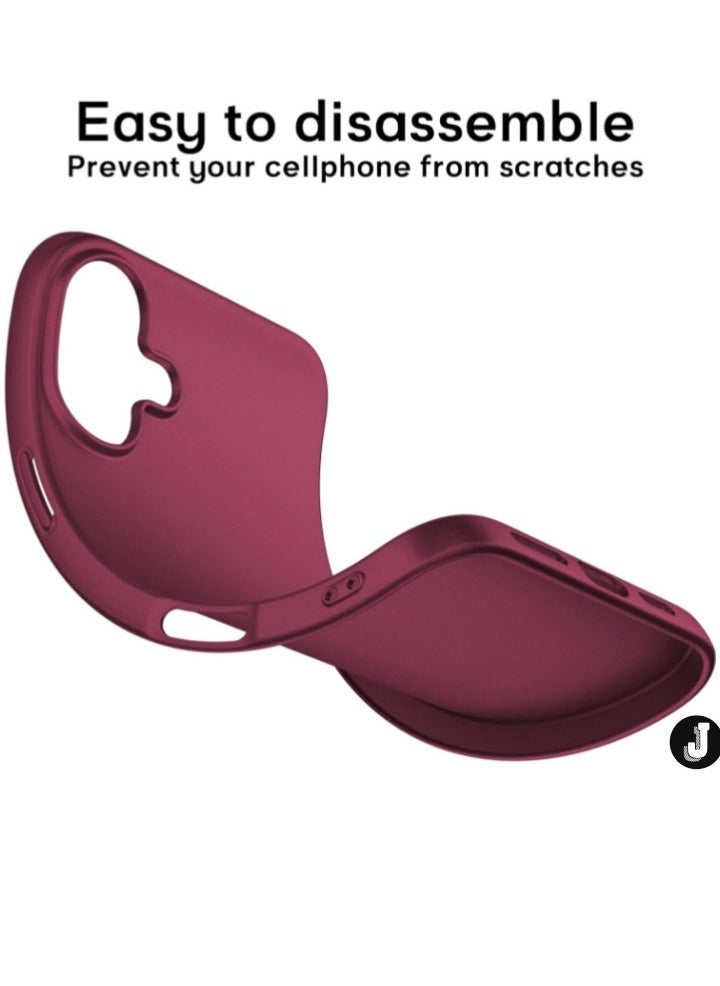 JAJEEK "iPhone 16 Wine Red Case – Ultra-Thin Matte Cover with Camera Lens and Screen Protectors, Light Soft Touch, Shockproof Design" - Image 5