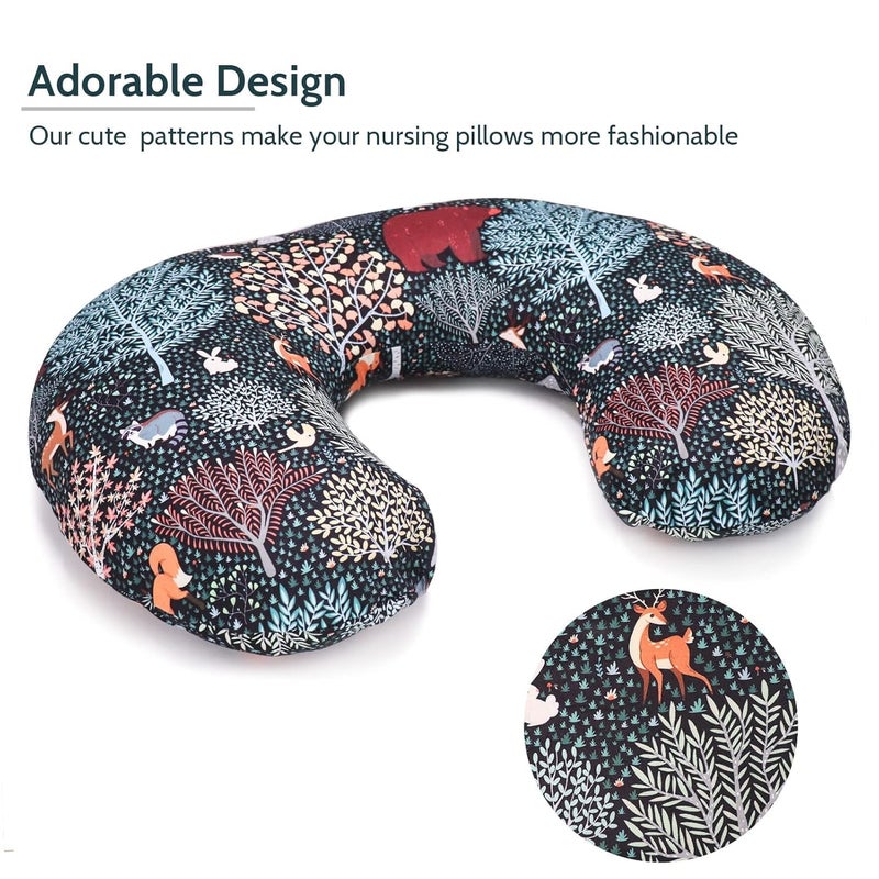 Jundetye Baby Nursing Pillow Cover Woodland Breastfeeding Pillow Slipcover 2PACK Nursing Pillow Case for Newborn Soft Fabric Fits Snug On Infant Washable and Breathable Animals Deer Rabbit - Image 3