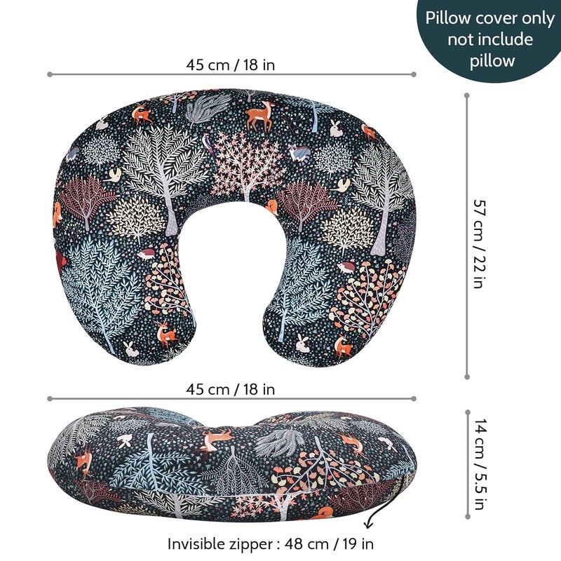 Jundetye Baby Nursing Pillow Cover Woodland Breastfeeding Pillow Slipcover 2PACK Nursing Pillow Case for Newborn Soft Fabric Fits Snug On Infant Washable and Breathable Animals Deer Rabbit - Image 5