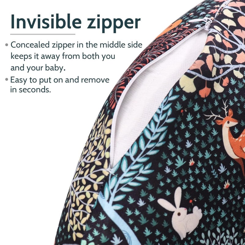 Jundetye Baby Nursing Pillow Cover Woodland Breastfeeding Pillow Slipcover 2PACK Nursing Pillow Case for Newborn Soft Fabric Fits Snug On Infant Washable and Breathable Animals Deer Rabbit - Image 4