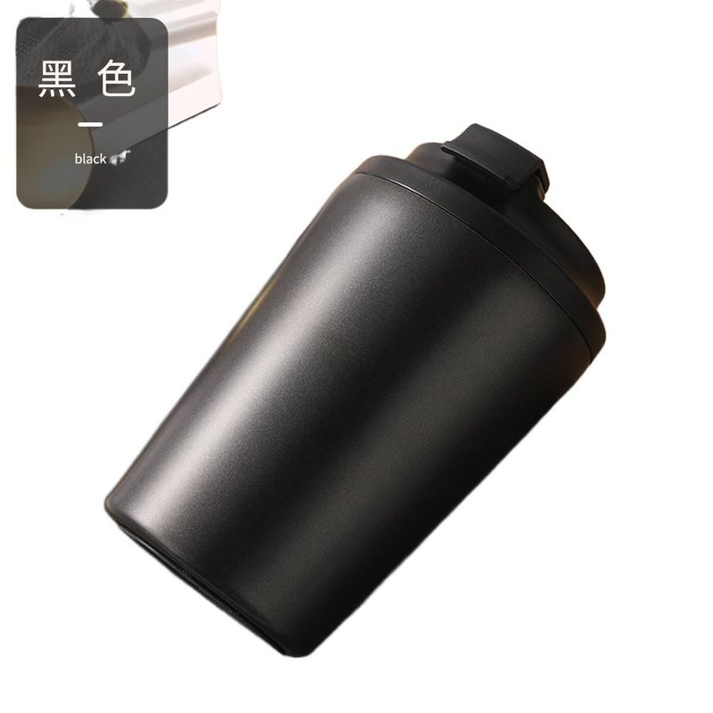 كوب قهوة للسفر من ستانلس ستيل مع بطانة خزفية، 350 ml، أسود من الستانلس ستيل باللون الأسود عملي للاستخدام المتكرر خفيف الحمل للاستخدام الخارجي - Image 1