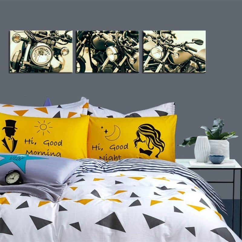 BPA Vintage Motorcycle Headlight Canvas Wall Art - 3 Piece Set - Image 4