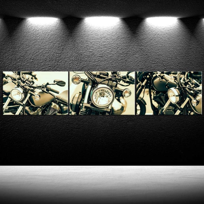 BPA Vintage Motorcycle Headlight Canvas Wall Art - 3 Piece Set - Image 2