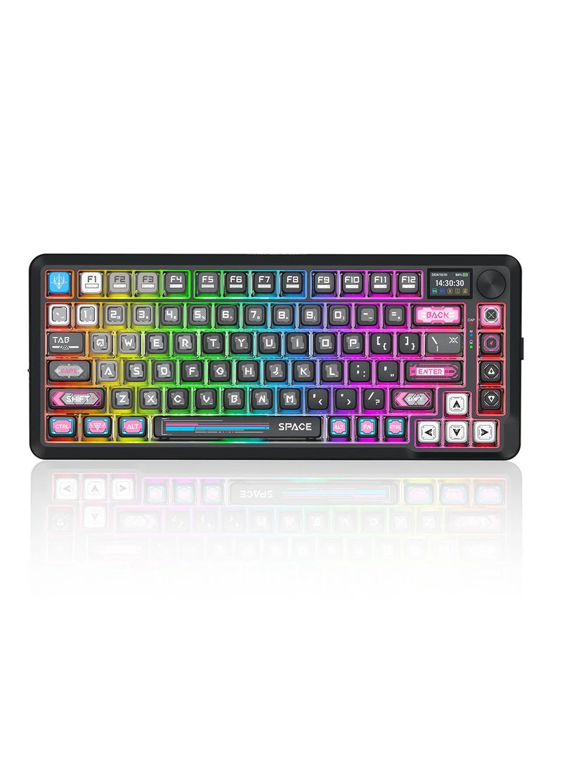 REDRAGON Wireless Mechanical Keyboard K708MC RGB FLEKACT Pro 82 Keys 75% Gasket Mounted RGB Backlit, with LCD Screen, Gasket Mounted Design, Wired/2.4G Wireless/Bluetooth 3-Modes Connection, RGB Backlight, Low Latency, Programmable Keys - Image 1
