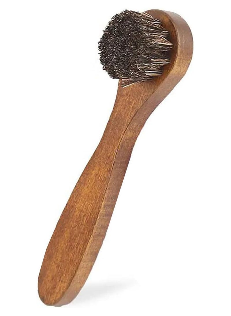 Estrico 1Pcs Shoe Brush Long Wooden Handle Anti-Slip Horsehair Leather Shoe Cleaning Polishing Brush 