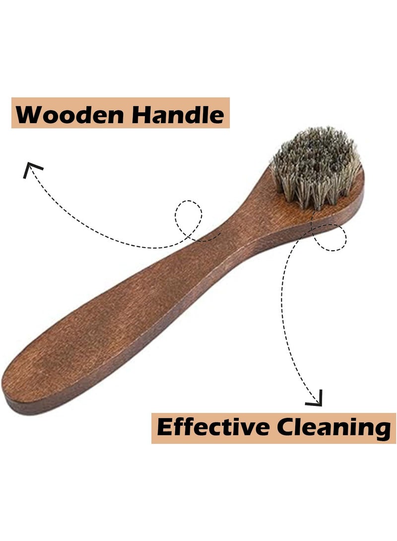 استريكو فرشاة أحذية بمقبض خشبي طويل ومضادة للانزلاق من شعر الخيل وفرشاة تنظيف وتلميع الأحذية الجلدية - Image 2