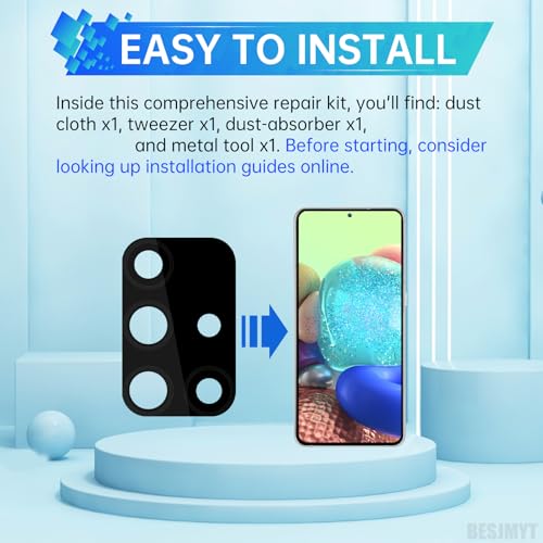 BESJMYT 2 Pack Rear Camera Lens Replacement for Samsung Galaxy A71 Adhesive Back Camera Glass Lens with Full Fix Tool Repair Kit Tweezers Dust Cloth for A71 SM-A715F - Image 5