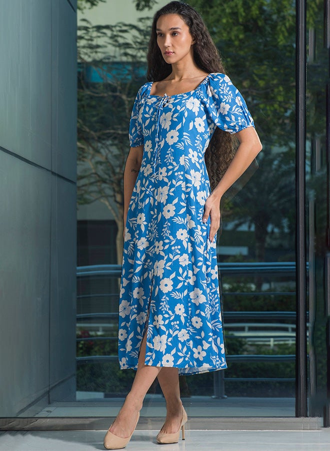 Virgio VIRGIO 100% Viscose Printed Tie-Up Midi Dress With Slit - Image 4