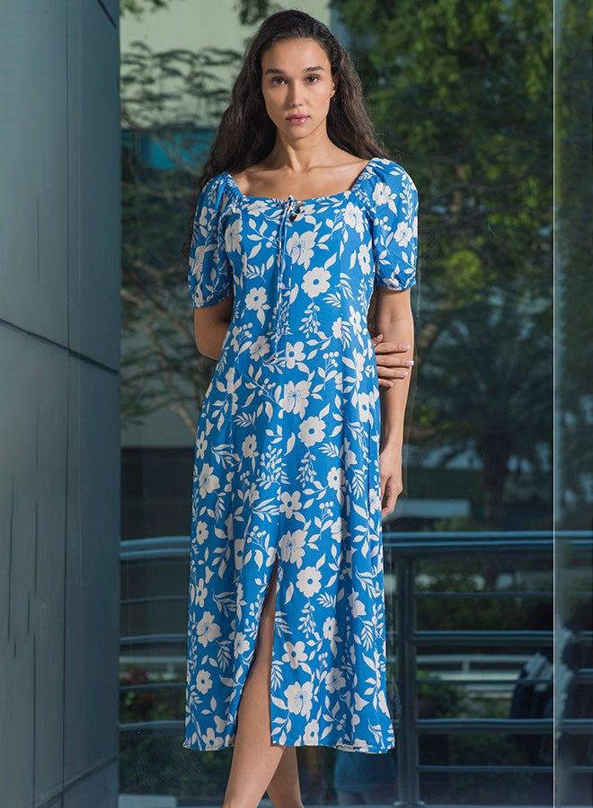 Virgio VIRGIO 100% Viscose Printed Tie-Up Midi Dress With Slit - Image 3