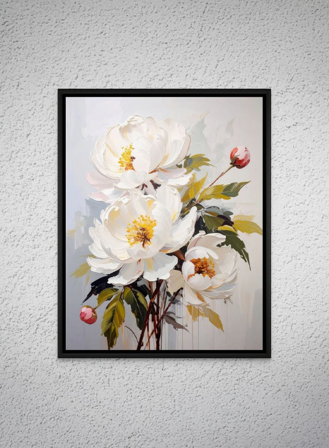 Art Decor Framed Canvas Portrait Print of Modern White Magnolia Flowers Abstract Floral Botanical Art for Living Room Bedroom Office Home Décor - Image 1