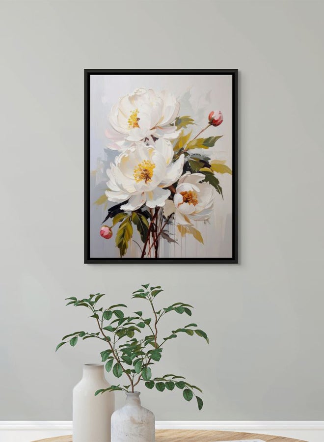 Art Decor Framed Canvas Portrait Print of Modern White Magnolia Flowers Abstract Floral Botanical Art for Living Room Bedroom Office Home Décor - Image 2
