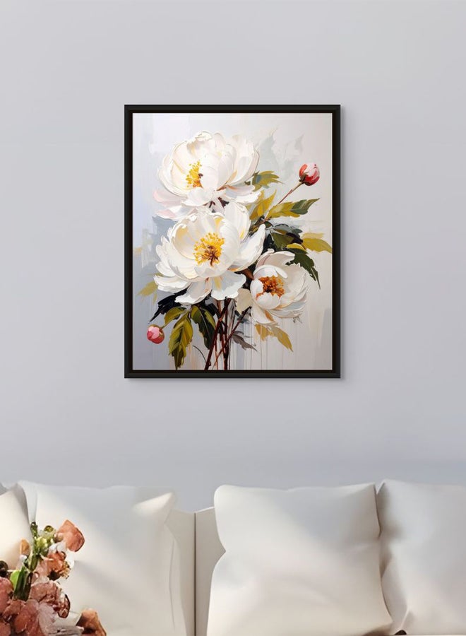 Art Decor Framed Canvas Portrait Print of Modern White Magnolia Flowers Abstract Floral Botanical Art for Living Room Bedroom Office Home Décor - Image 3