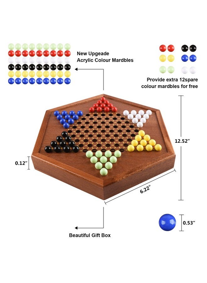 ALANGDUO Wooden Chinese Checkers with Drawers 12 Bonus Spare Marbles| Natural Wooden Board Game| Includes 60 Colorful Acrylic Marbles | Family Board Game for Kids and Adults(12.7 Inches) - Image 4