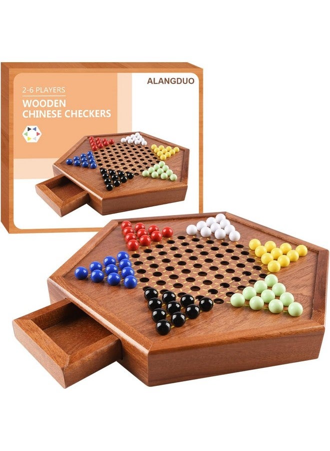 ALANGDUO Wooden Chinese Checkers with Drawers 12 Bonus Spare Marbles| Natural Wooden Board Game| Includes 60 Colorful Acrylic Marbles | Family Board Game for Kids and Adults(12.7 Inches) - Image 1